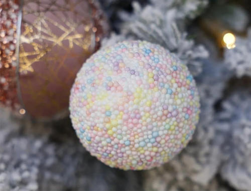 Pastel Renkli Köpük Boncuklu Noel Ağacı Süsü, El Yapımı Dekoratif Yılbaşı Topları, 3'lü Set 8 cm