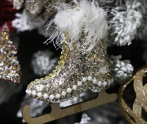 Yılbaşı Süsü İncili Paten Altın 10 cm