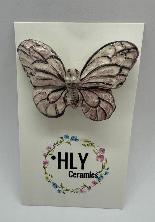 Pudra Pembesi Kelebek Formunda Seramik Yaka İğnesi / Broş