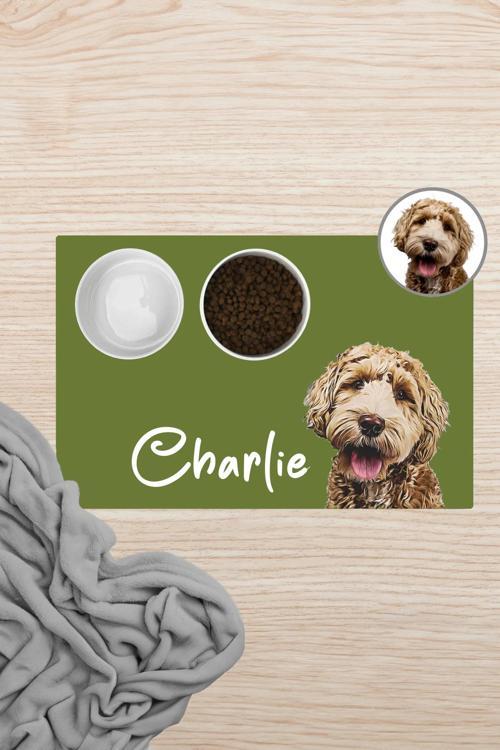 Hayvana isme Özel Fotoğraflı Beslenme Matı Sıvı Geçirmez Kedi Köpek Mama Paspası 50x70cm