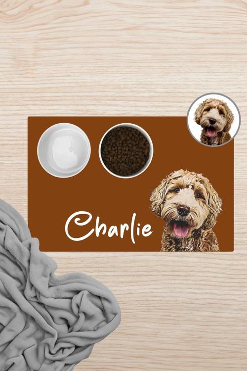 Hayvana isme Özel Fotoğraflı Beslenme Matı Sıvı Geçirmez Kedi Köpek Mama Paspası 50x70cm