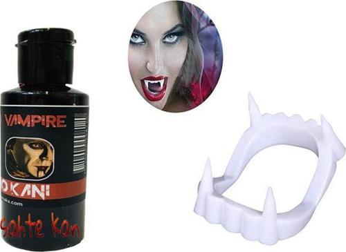 Büro Ev Ofis Gösteri Kostümü için Çift Damak Beyaz Vampir Dişi 50GR Tiyatro Kanı Seti