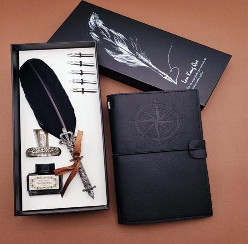 Büro Ev Ofis Hediyesi için Siyah Divit Hokka Defter Kalem Seti