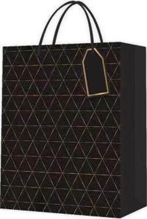 Büro Ev Ofis Hediyesi için Dekoratif Siyah Motif Maksi Karton Çanta