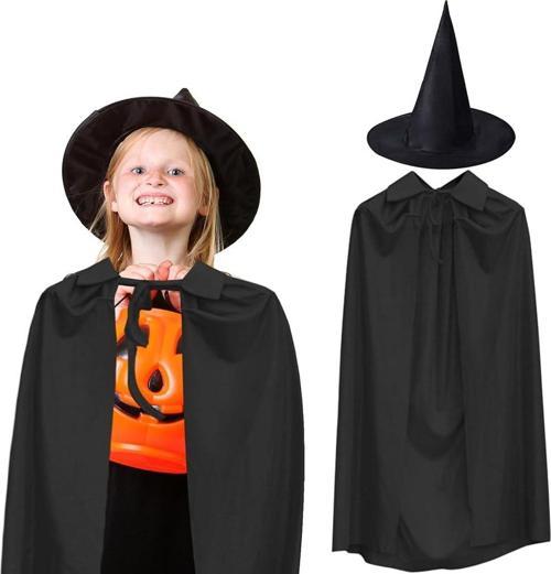 Büro Ev Ofis Gösteri Kostümü için 2PARÇA 90CM Siyah Yakalı Pelerin Cadı Şapkası Kostüm Seti