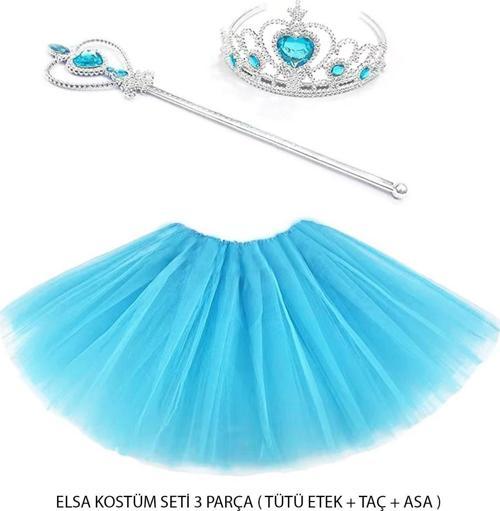 Büro Ev Ofis Gösteri Kostümü için 3PARÇA Mavi Prenses Elsa Tütü Etek Taç Asa Seti