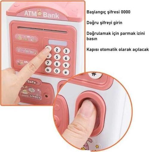 Büro Ev Ofis Çocuk Hediyesi için Parmak İzi Şifreli Elektro Atm Stil Kumbara
