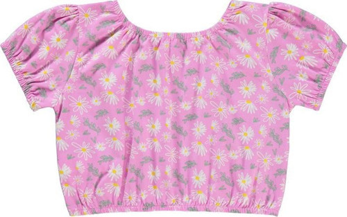 G739 Civil Girls Lastikli Papatya Empirme Crop 6-9 Yaş Tişört - Pembe9-10 Yaş