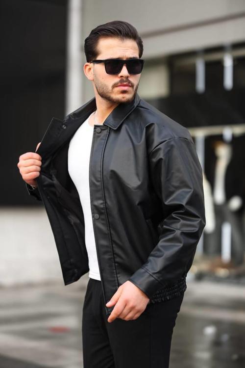 Claassics Men Erkek Oversize Suni Deri Oversize Bomber Ceket - 7443