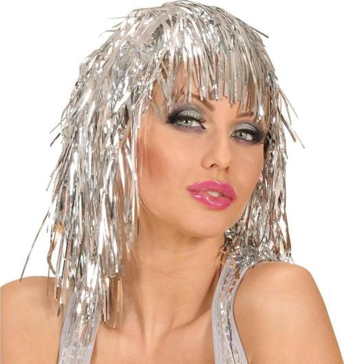Gümüş Işıltılı Metalize Parti Peruğu