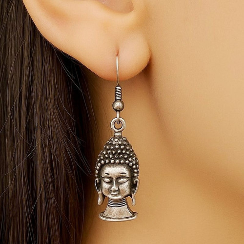 Zen Ruhlu Buda Şekilli Kadın Küpe Çift Adet Gümüş Kaplama El Yapımı Küpe