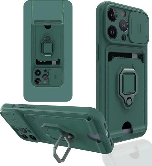 iPhone 14 Pro Max Kılıf Zuma Kartvizitli Yüzüklü Silikon - Yeşil-(5796)