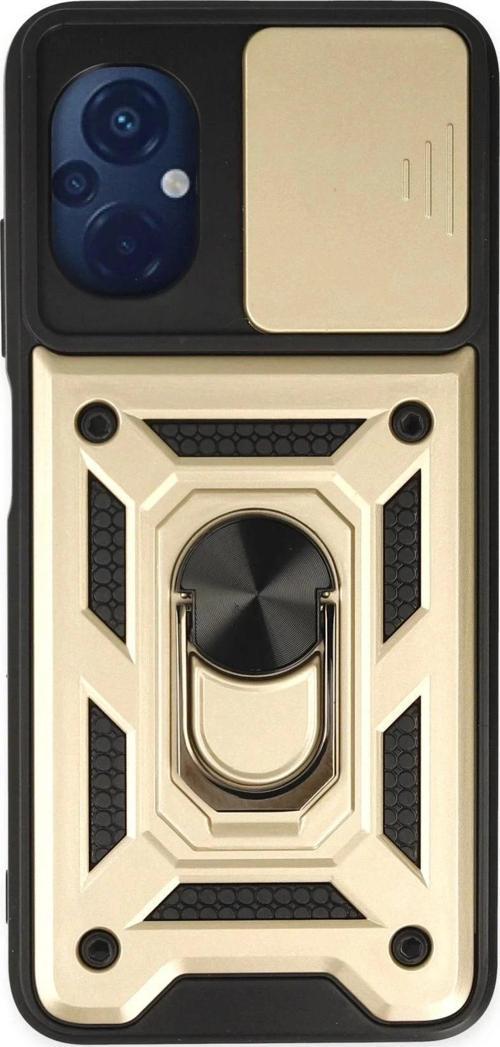 Xiaomi Poco M5 Kılıf Pars Lens Yüzüklü Silikon - Gold-(5796)