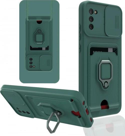 Samsung Galaxy A03S Kılıf Zuma Kartvizitli Yüzüklü Silikon - Yeşil-(5796)