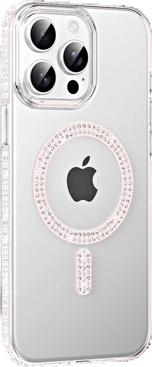 Apple iPhone 15 Pro Move Taşlı Magsafe Kapak - Gümüş-(5796)