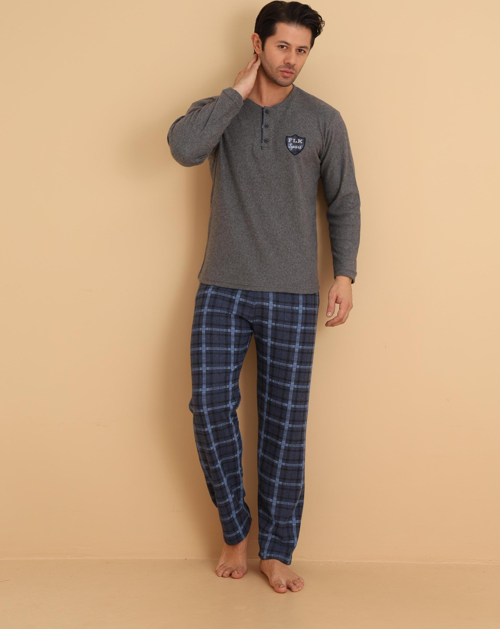 FLKN 7015 İnterlok Kışlık Ekose Pijamalı Erkek Pijama Takımı