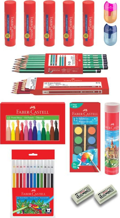 15 Parça Okul Öğrenci Seti,Boyama Seti,Yazı Seti,Stick Yapıştırıcı,Silgi,Kalemtıraş Donanımlı Set