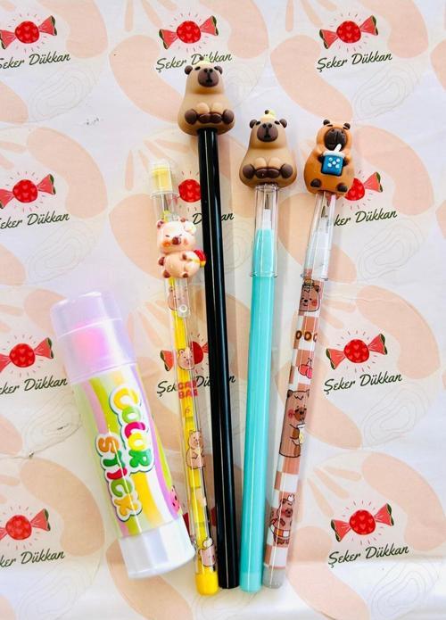 Capybara 4 Adet Kurşun-Yumurtlayan Kalemler Seti (Yapıştırıcı Hediyeli)