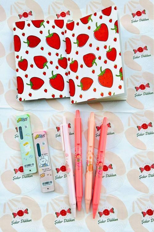 Çilek Temalı Kırtasiye Seti  (2Defter+4Uçlukalem+2Uç)