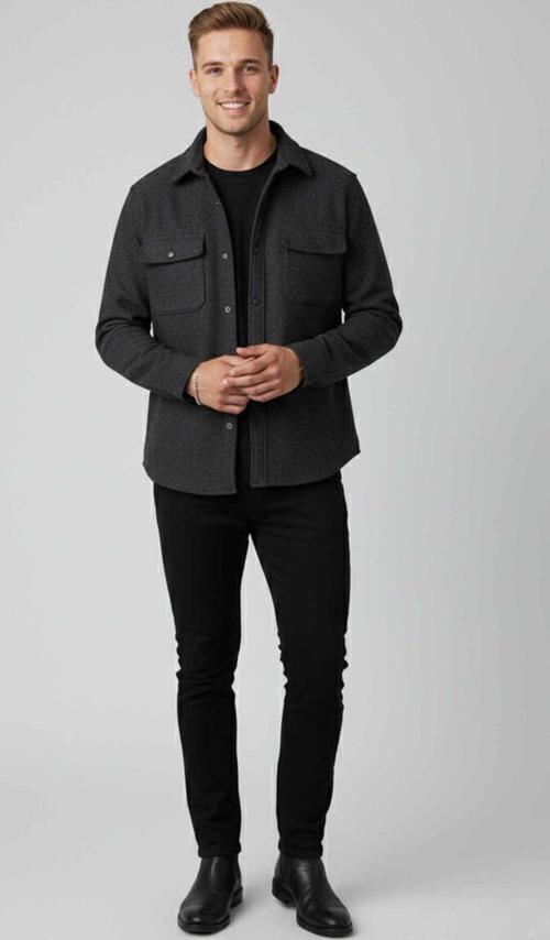 Erkek Füme Dar Kesim Cepleri Kapaklı Çıtçıtlı İnce Kaşe Ceket Mont 2500559
