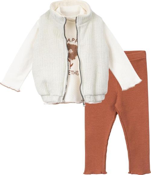 SİMLİ ŞİŞME YELEKLİ TAYTLI ÜÇLÜ ALT ÜST TAKIM - NEC251594-Ekru-12 - 18 Ay Ekru