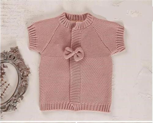 FİYONK DETAYLI LİNKSLİ YARIM KOL TRİKO HIRKA  - LY3001-Gül Kurusu-9 - 12 Ay Gül Kurusu
