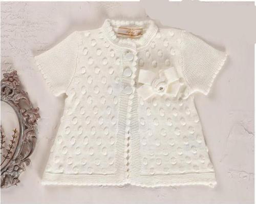 PONPONLU YAKA FİYONK DETAYLI TRİKO HIRKA - LY3006-Ekru-9 - 12 Ay Ekru