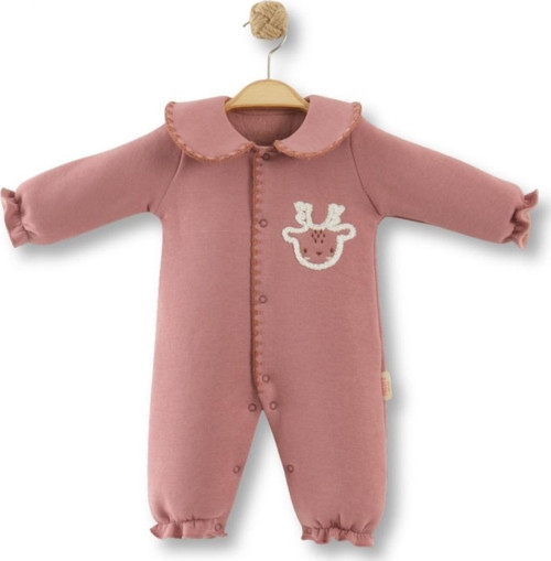 GEYİK İŞLEMELİ FIRFIRLI BEBE YAKA ÜÇ İPLİK ŞARDONLU TULUM - Gül Kurusu - 9 - 12 Ay - NCX254062-Gül Kurusu-9 - 12 Ay Gül Kurusu