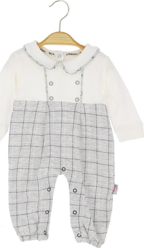 KARELİ ALTTAN ÇITÇITLI BEBE YAKA PENYE TULUM - Gri - 9 - 12 Ay - MRT9336-Gri-9 - 12 Ay Gri