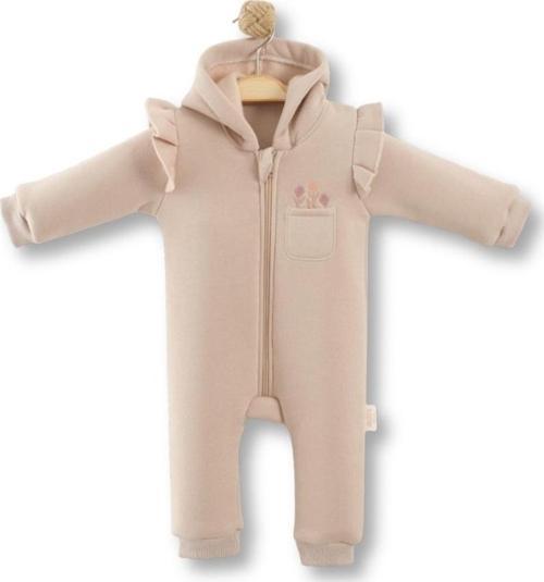 KAPÜŞONLU ÇİÇEK NAKIŞLI ÜÇ İPLİK ŞARDONLU TULUM - Bej - 6 - 9 Ay - NCX254059-Bej-6 - 9 Ay Bej