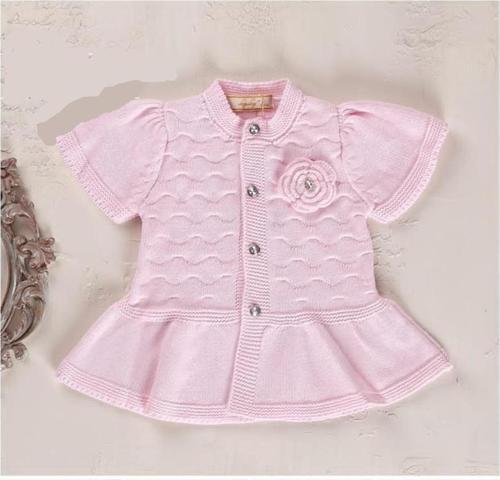 YARIM KOLLU ÇİÇEK DETAYLI TRİKO HIRKA - LY3002-Pembe-6 - 9 Ay Pembe