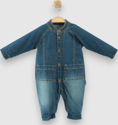 HAKİM YAKA CEPLİ DÜĞMELİ DENIM TULUM - NEC253215-Lacivert-6 - 9 Ay LACİVERT