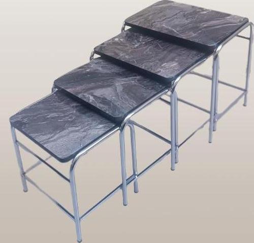 Zigon Sehpa Demet Model Metal Nikelaj Ayak Açık Siyah Mermer Desen Tabla El Yapım