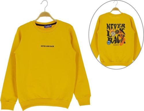 ARKA NEVER LOOK BACK BASKILI İKİ İPLİK ŞARDONLU SWEATSHIRT - ATA30675.0-Sarı-5 Yaş Sarı