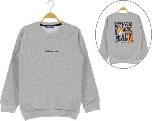 ARKA NEVER LOOK BACK BASKILI İKİ İPLİK ŞARDONLU SWEATSHIRT - ATA30675.0-Gri-4 Yaş Gri