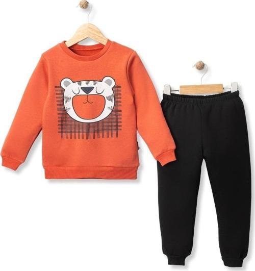 KEDİ BASKILI ÜÇ İPLİK ŞARDONLU ALT ÜST TAKIM - MYS5339-Kiremit-1 Yaş Kiremit