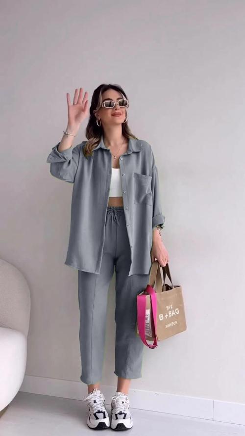 Keten Günlük İkili Takım Elbise Pantolon Gömlek