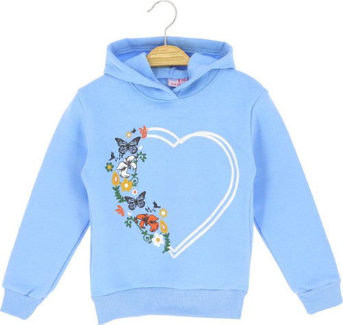 KELEBEK KALP BASKILI KAPÜŞONLU ÜÇ İPLİK SWEATSHIRT - Mavi - 3 Yaş - STP19453-Mavi-3 Yaş Mavi