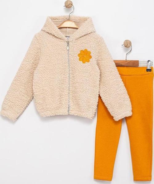 KAPÜŞONLU PELUŞ RÜZGAR GÜLÜ ÜÇ İPLİK TAYTLI ALT ÜST TAKIM - MDL2169-Hardal-4 Yaş Hardal