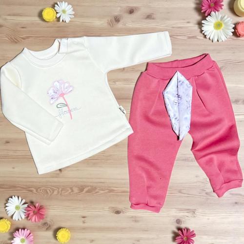 ÇİÇEK DETAYLI ALT ÜST TAKIM - Nar Çiçeği - 18 Ay Nar Çiçeği