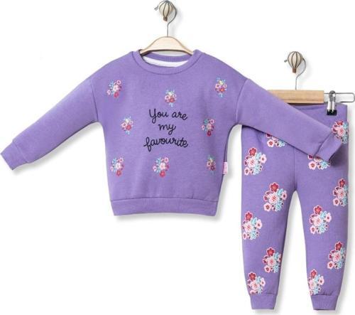 YOU ARE BASKILI ÜÇ İPLİK ŞARDONLU ALT ÜST TAKIM - Lila - 18 Ay - MYS5253-Lila-18 Ay Lila