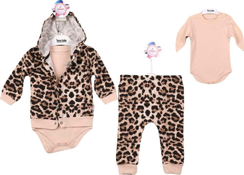 LEOPAR BASKILI BODYLİ KAPÜŞONLU HIRKA ALT ÜST TAKIM - Leopar - 6 - 9 Ay - MRT5810-Leopar-6 - 9 Ay Leopar