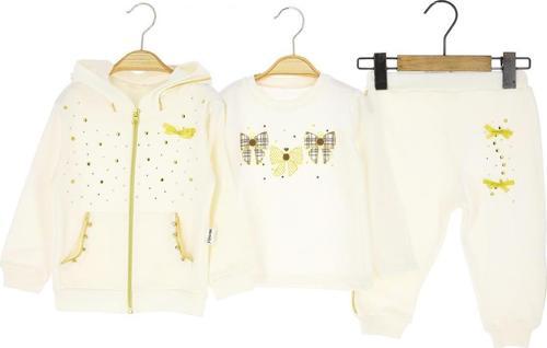 KAPÜŞONLU TAŞLI FİYONK BASKILI İKİ İPLİK ÜÇLÜ ALT ÜST TAKIM - MTX24239-Ekru-18 Ay Ekru