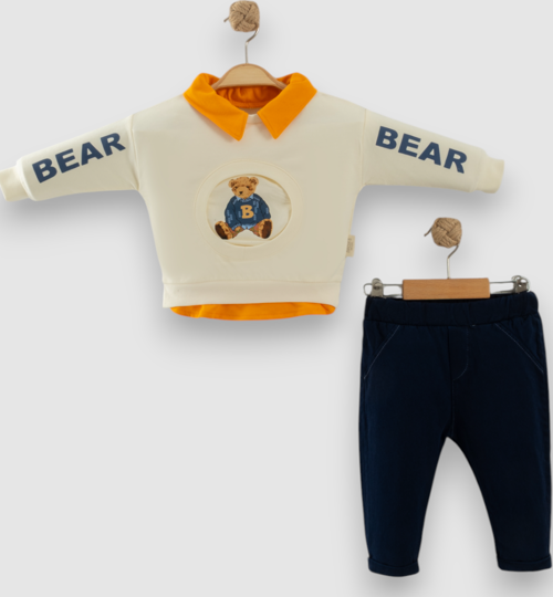 GÖMLEK DETAYLI İKİ İPLİK SWEATSHIRT PANTOLON İKİLİ TAKIM - NEC231179-Ekru-18 - 24 Ay Ekru