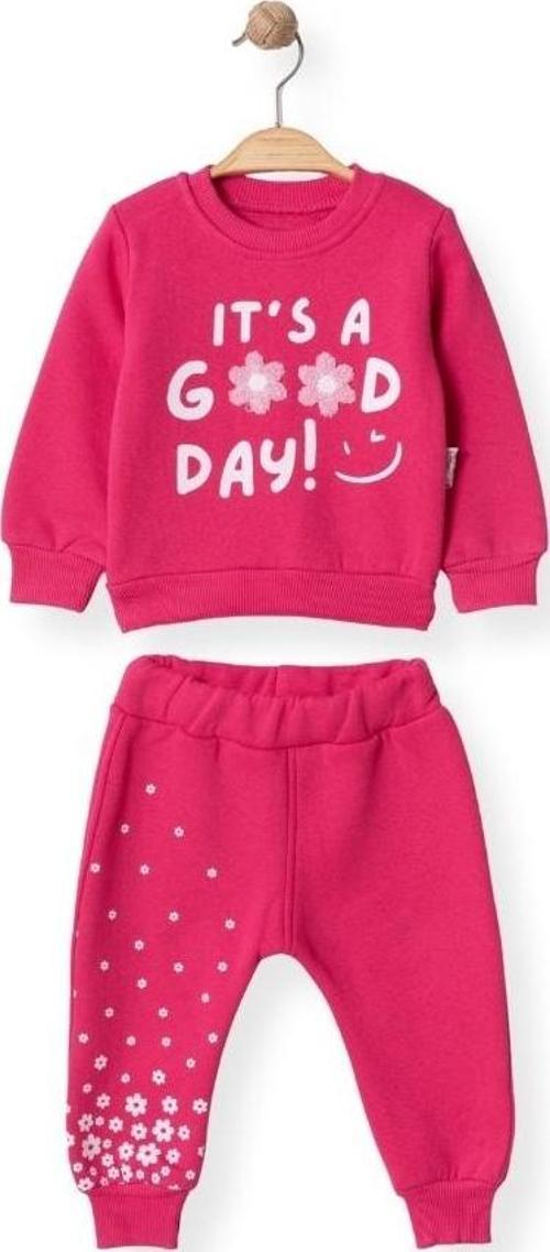 PAPATYA NAKIŞLI ÜÇ İPLİK ŞARDONLU ALT ÜST TAKIM - SDL7094-Fuşya-9 Ay Fuşya