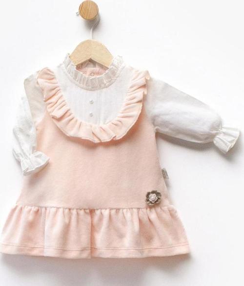 GÖMLEK DATAYLI KADİFE ELBİSE - Somon - 9 - 12 Ay - FLE2322-Somon-9 - 12 Ay Somon