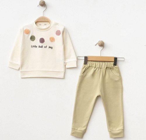 LITTLE BALL OF JOY NAKIŞLI İKİ İPLİK ALT ÜST TAKIM - SD-2260-Yeşil-12 - 18 Ay Yeşil