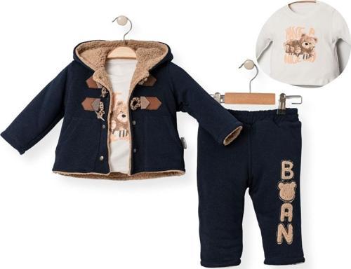 HAVE A NICE DAY BASKILI KAPÜŞONLU İÇİ KÜRKLÜ ÜÇ İPLİK ALT ÜST TAKIM - SDL7015-Lacivert-18 Ay LACİVERT