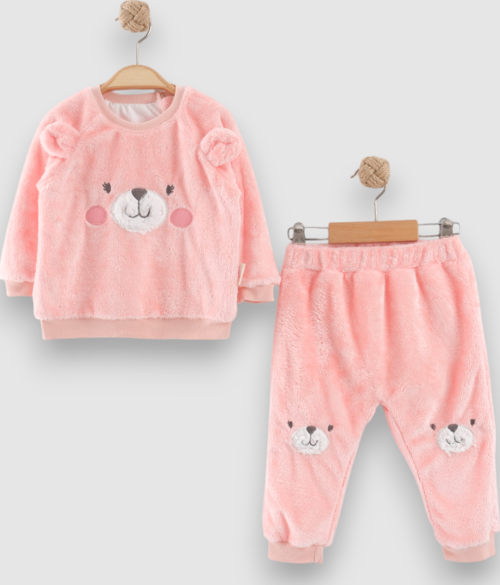 İÇ ASTARLI KULAK DETAYLI PELUŞ ALT ÜST TAKIM - NEC254116-Somon-12 - 18 Ay Somon