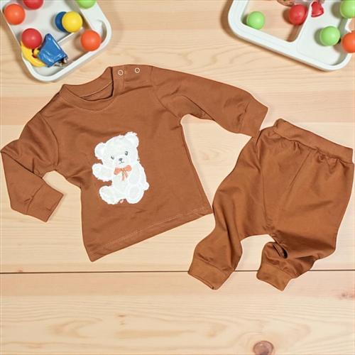 PELUŞ AYICIKLI ALT ÜST TAKIM - Kiremit - 9 Ay Kiremit